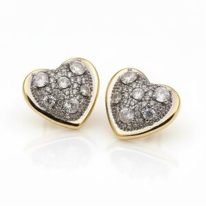 TWO TONE CZ HEART GOLD STATEMENT EARRINGS